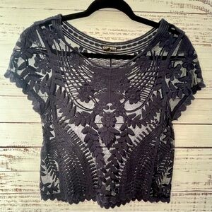 Express Dark Blue Lace Crop Top